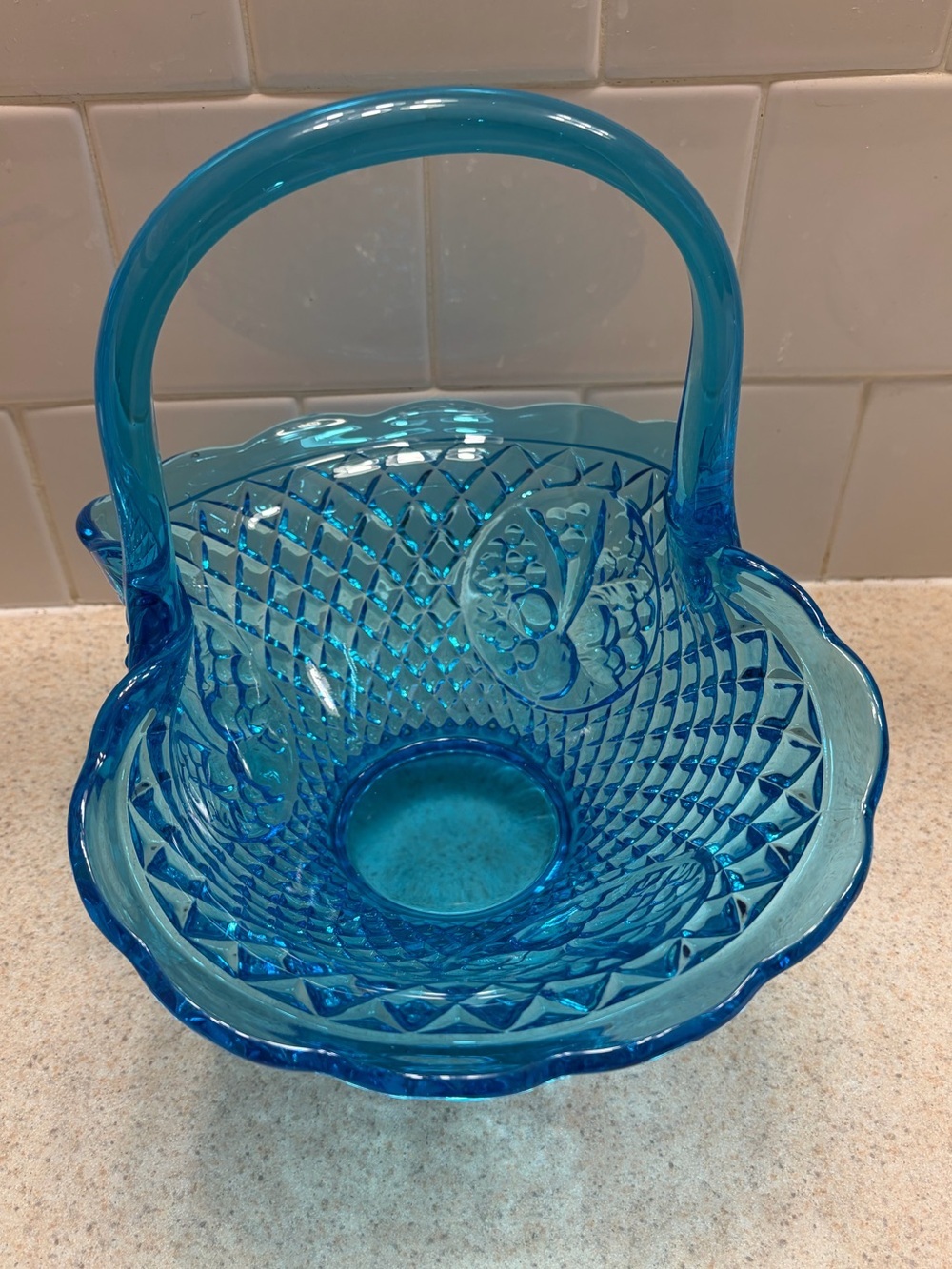 Vintage Fenton Blue Glass Basket Centerpiece - Picture 6 of 15